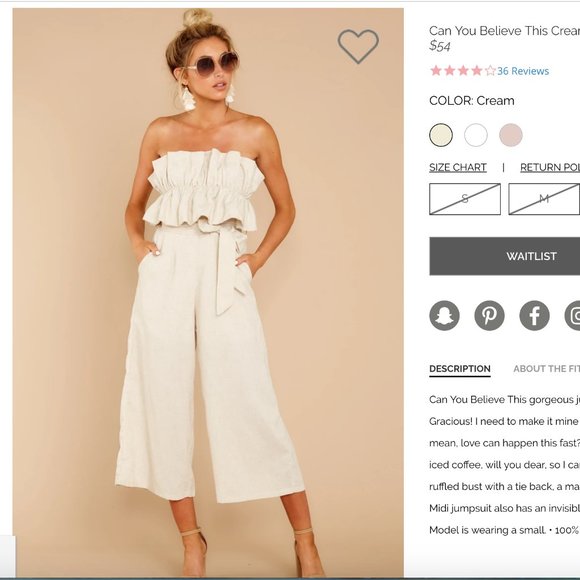 Red Dress Boutique Other - Can You Believe This Cream Jumpsuit